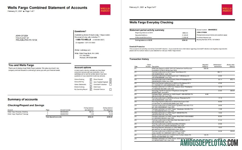 USA Wells Fargo 7 Pages modelo